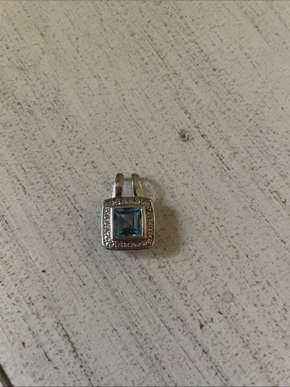 Sterling Silver Blue Topaz Square Halo Pendant